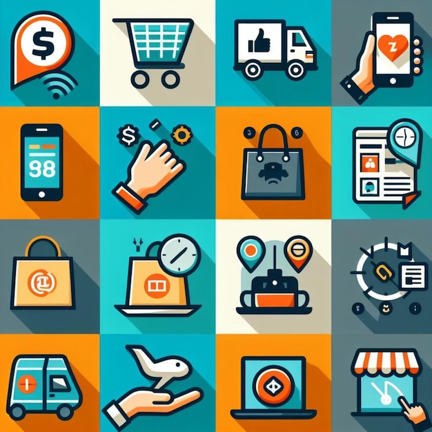 Foto conjuntos de iconos vectoriales para compras y marketing en línea