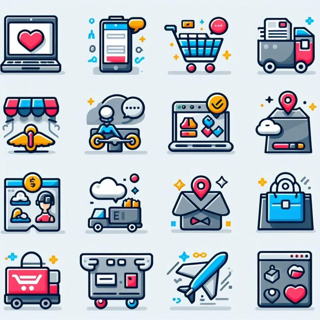 Foto conjuntos de iconos vectoriales para compras y marketing en línea