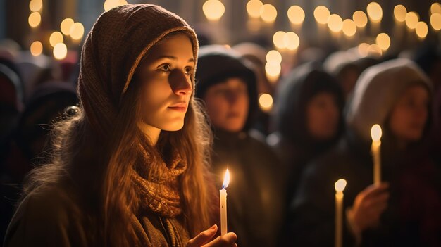 Para conmemorar Candlemas la gente está sosteniendo velas AI generativa