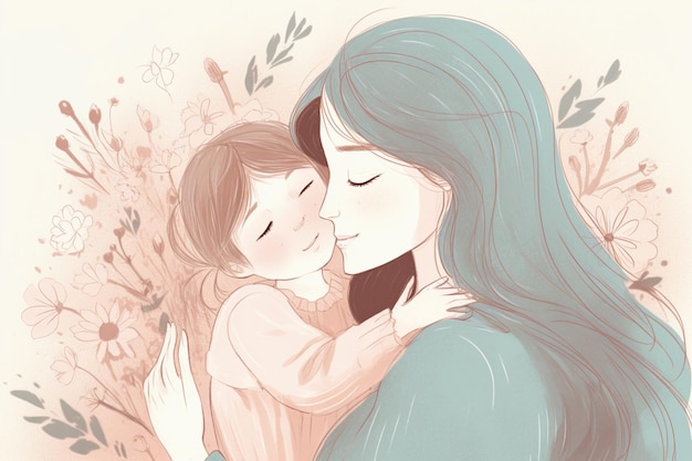 Conmovedor diseño de ilustración del Día de la Madre creado con IA generativa