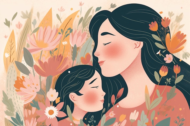 Conmovedor diseño de ilustración del Día de la Madre creado con IA generativa