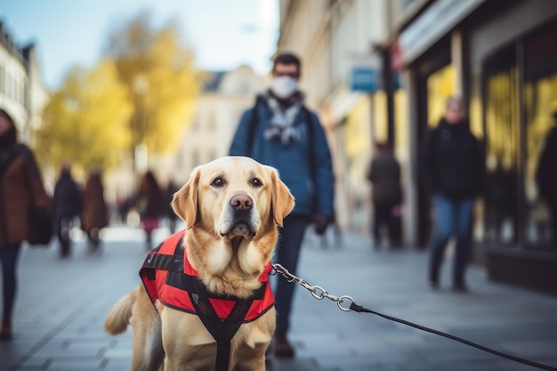 Foto conmovedor momento entre un perro guía y una persona ciega