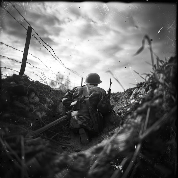 Un conmovedor retrato de guerra, sacrificio y valentía en una fotografía emocional de un soldado de la Segunda Guerra Mundial, una poderosa representación de la pérdida humana y la resistencia en medio de la lucha por la libertad.