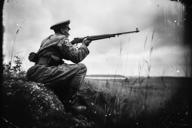 Un conmovedor retrato de guerra, sacrificio y valentía en una fotografía emocional de un soldado de la Segunda Guerra Mundial, una poderosa representación de la pérdida humana y la resistencia en medio de la lucha por la libertad.