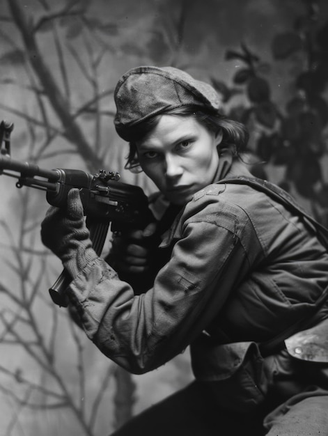 Foto un conmovedor retrato de guerra, sacrificio y valentía en una fotografía emocional de un soldado de la segunda guerra mundial, una poderosa representación de la pérdida humana y la resistencia en medio de la lucha por la libertad.