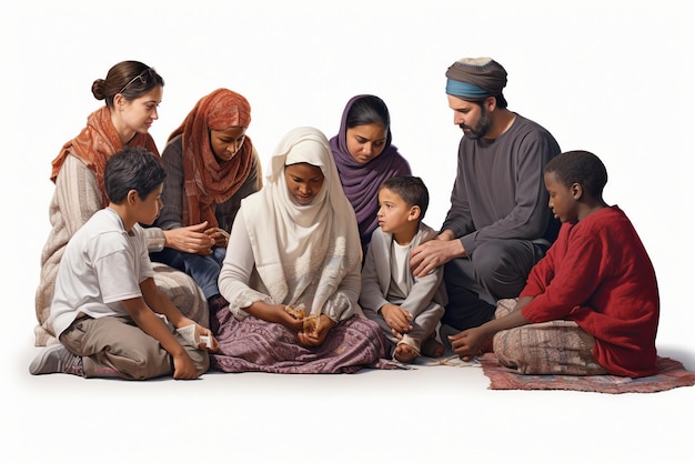 Foto una conmovedora escena de familias que transmiten sus tradiciones