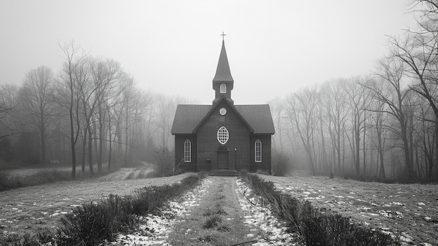 Foto una conmovedora fotografía en blanco y negro de una tranquila capilla el viernes santo