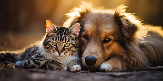 Una conmovedora fotografía de un gato y un perro acurrucados pacíficamente simbolizando el potencial de armonía entre diferentes animales en el Día Internacional del Gato