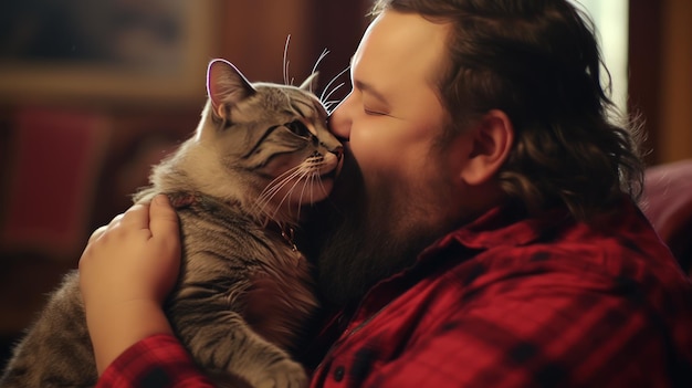 Foto esta conmovedora fotografía retrata al hombre y su gato encerrados en un abrazo amoroso un símbolo de su