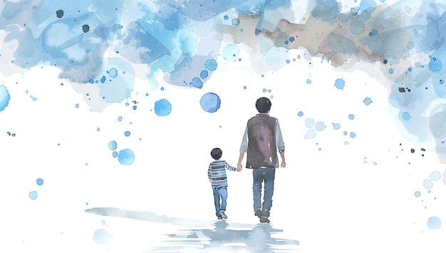 La conmovedora ilustración en acuarela de un padre y un hijo alegres