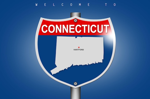 Connecticut en señal de carretera de carretera sobre fondo azul.