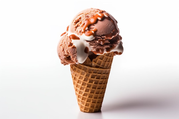 Un cono de gofre con helado de chocolate