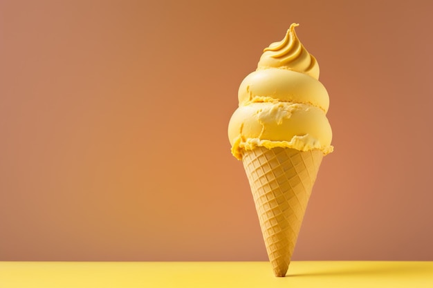 Un cono de helado amarillo con un fondo amarillo