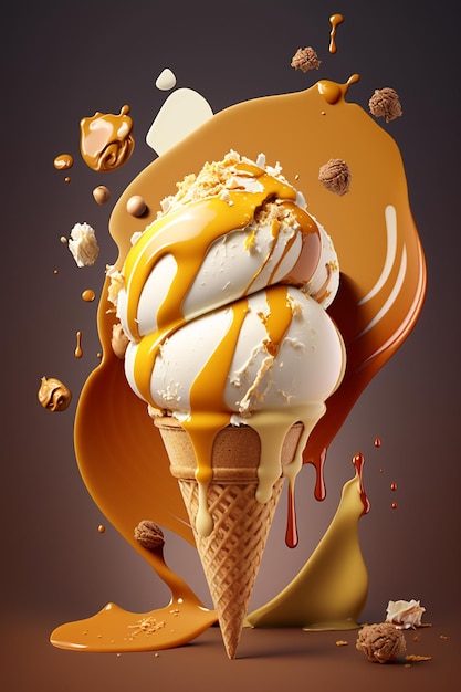 Cono de helado con caramelo IA generativa