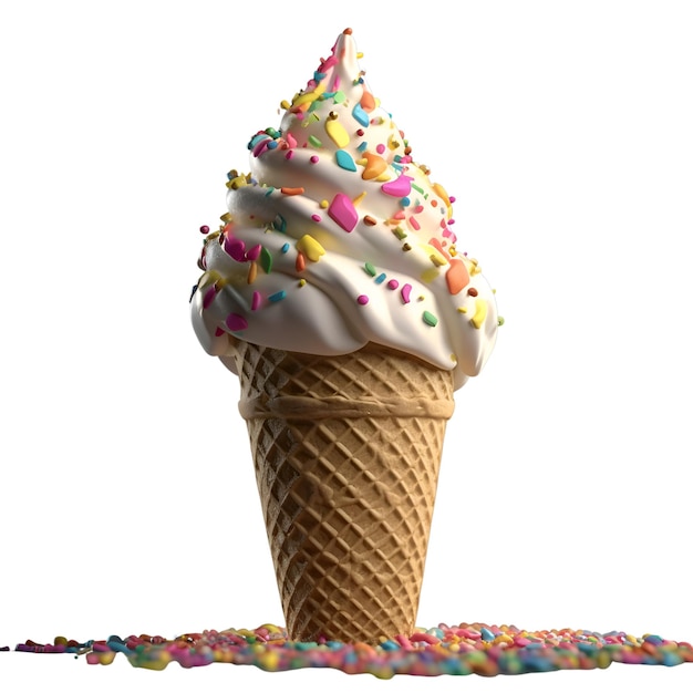 Cono de helado con chispas aislado sobre fondo blanco 3D Render