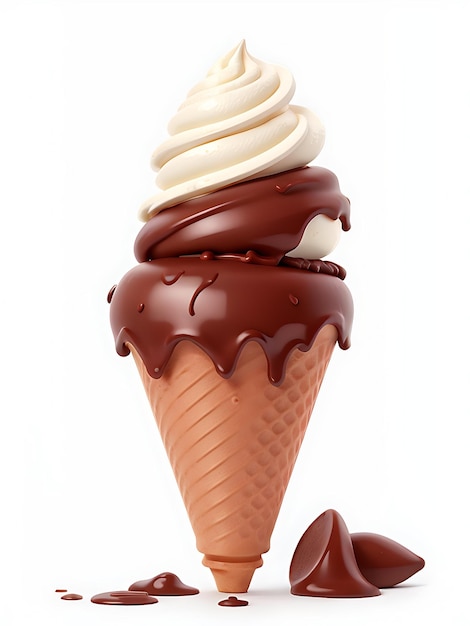 Un cono de helado de chocolate con glaseado de chocolate y chocolate rociado encima GENERADO POR IA