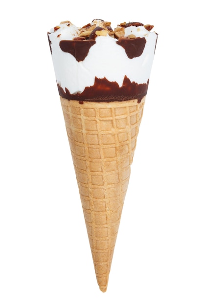 Cono de helado de chocolate helado helado verano aislado en blanco