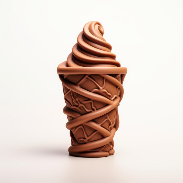 Cono de helado de chocolate inspirado en terracota con líneas y curvas cinéticas