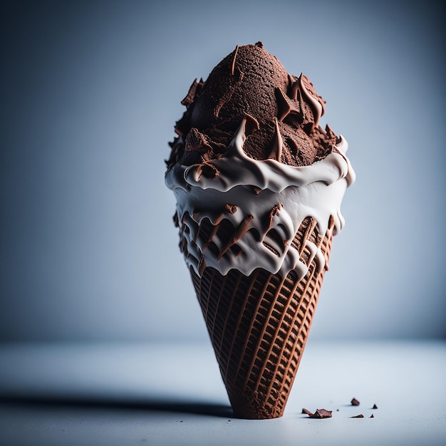 Un cono de helado de chocolate con la palabra chocolate