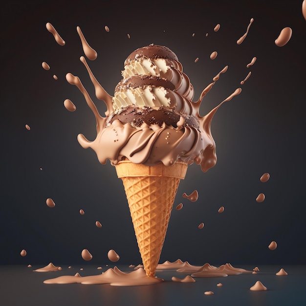 Un cono de helado de chocolate con la palabra helado