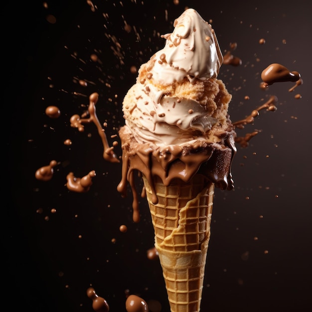 Foto un cono de helado de chocolate y vainilla