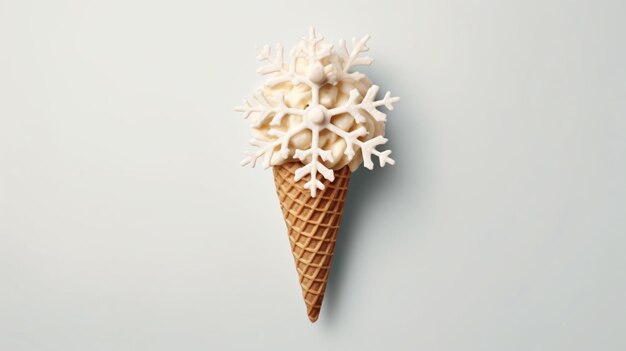 cono de helado con decoración navideña copo de nieve