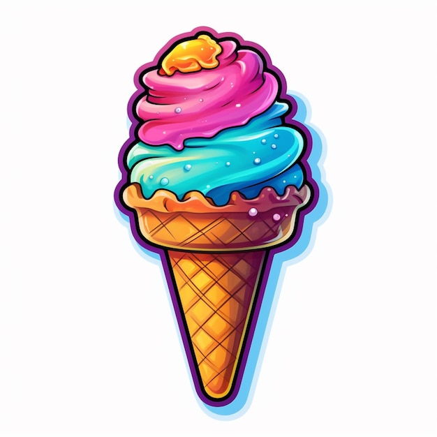 Cono de helado de dibujos animados con un ai generativo de cobertura rosa y azul