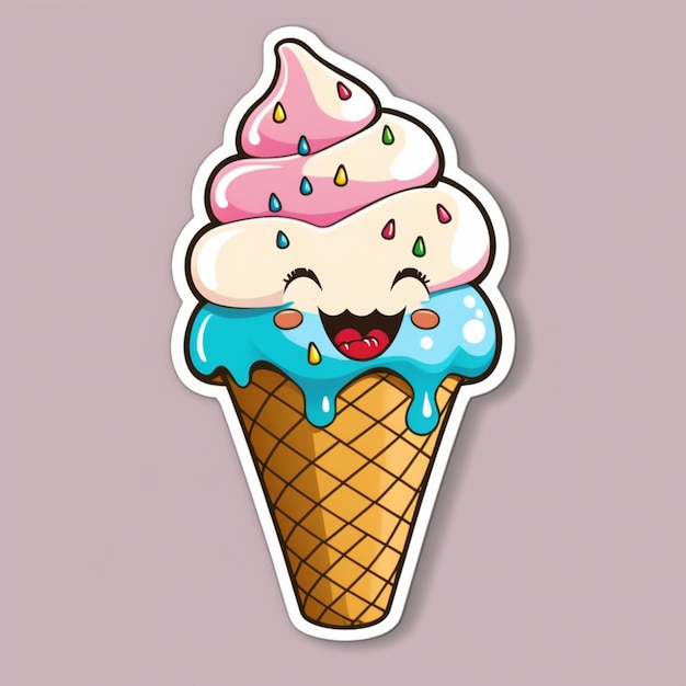 cono de helado de dibujos animados con una cara feliz y salpicaduras generativo ai