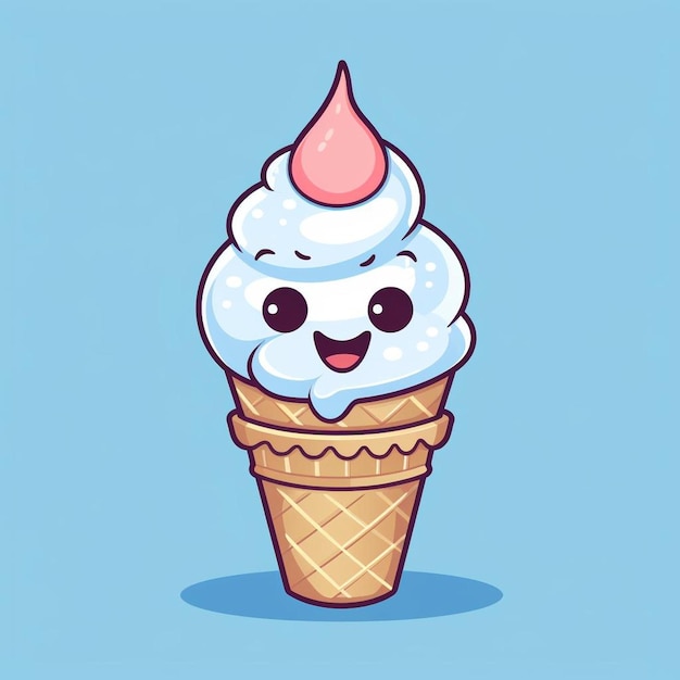 Un cono de helado de dibujos animados con una carita sonriente