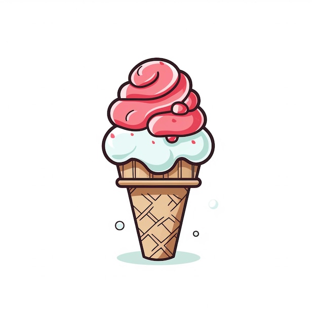 cono de helado de dibujos animados con coberturas rosadas y blancas en la parte superior ai generativa