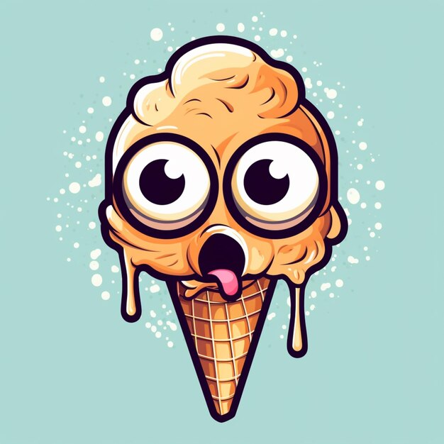 cono de helado de dibujos animados con ojos googly y una lengua que sobresale generativo ai