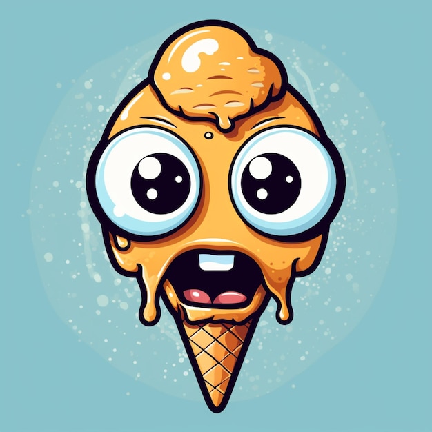 cono de helado de dibujos animados con ojos googly y un waffle en la parte superior generativa ai