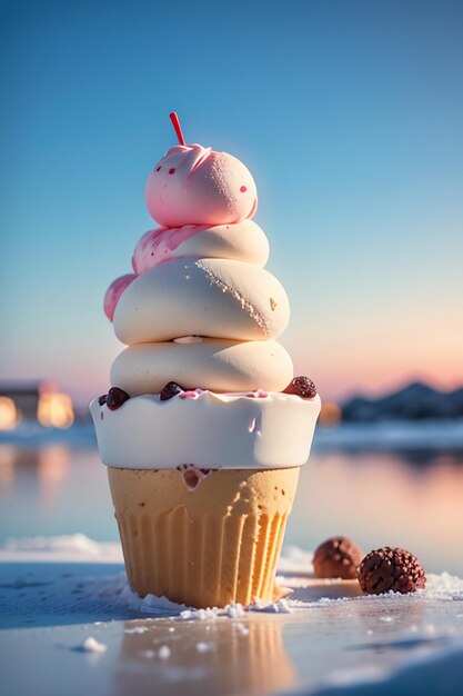 El cono de helado favorito del verano es delicioso Sorbet cremoso fondo de papel tapiz gourmet fresco