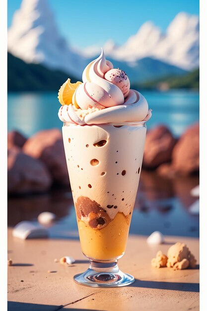 El cono de helado favorito del verano es un delicioso sorbete cremoso. Fondo de pantalla gourmet fresco.