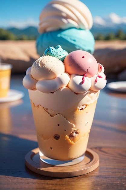 El cono de helado favorito de verano es un delicioso sorbete cremoso Fondo de papel tapiz gourmet fresco