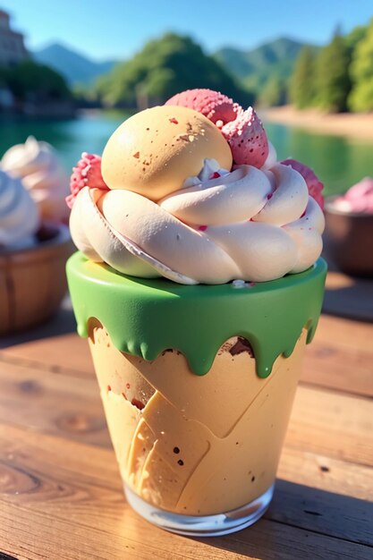 El cono de helado favorito de verano es un delicioso sorbete cremoso Fondo de papel tapiz gourmet fresco