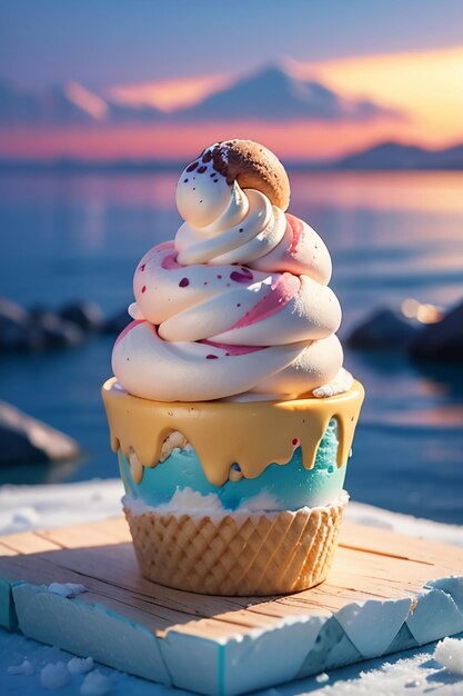 El cono de helado favorito de verano es un delicioso sorbete cremoso Fondo de papel tapiz gourmet fresco