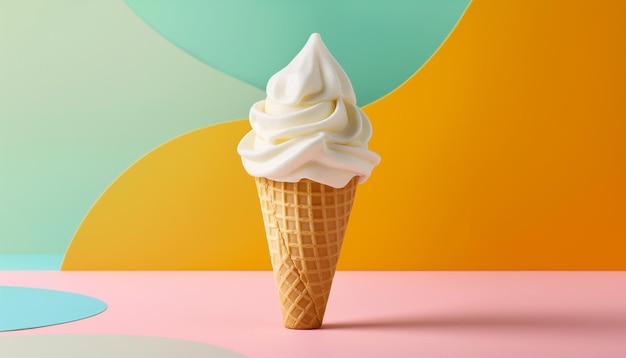 un cono de helado con un fondo colorido