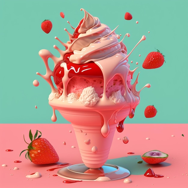 Un cono de helado con fresas