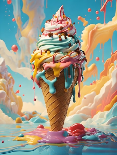 Un cono de helado con helado en él