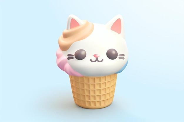 un cono de helado de hello kitty con un gato encima.