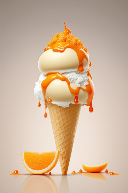 Cono de helado con naranja IA generativa