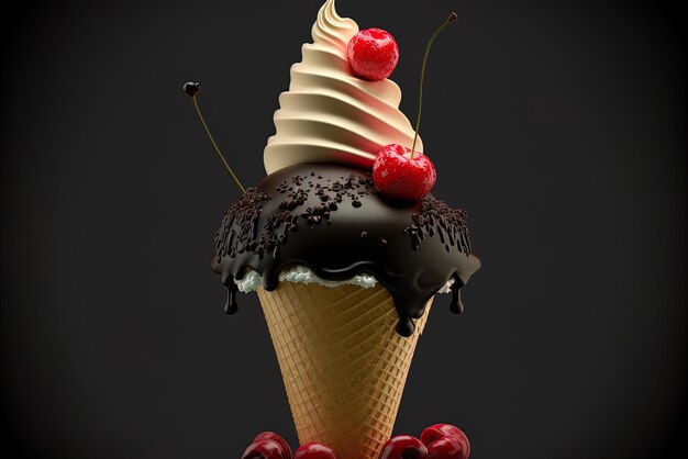 cono de helado negro con una cereza roja en la parte superior