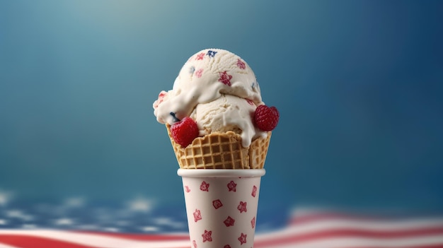 Un cono de helado patriótico con un rojo