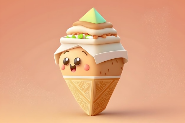 Un cono de helado con un personaje de dibujos animados que dice helado.