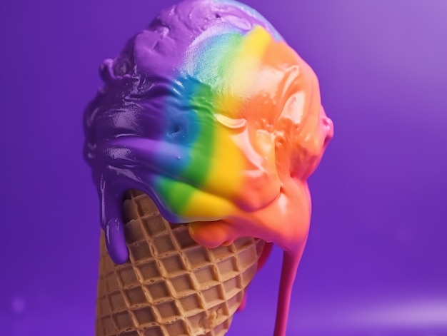cono de helado que gotea colorido estético IA generativa