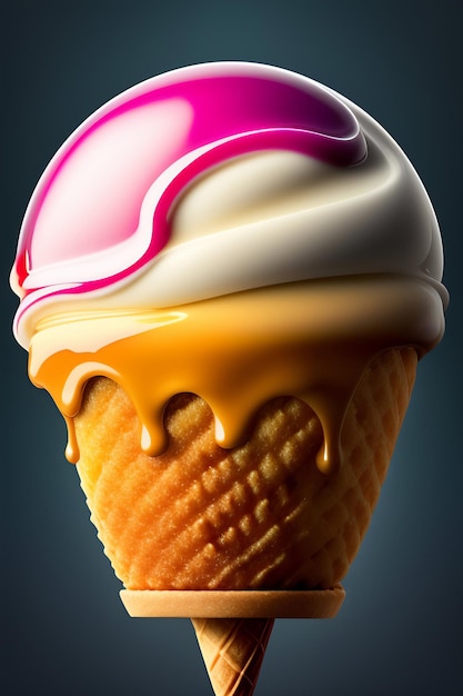 Un cono de helado con un remolino de colores en la parte superior