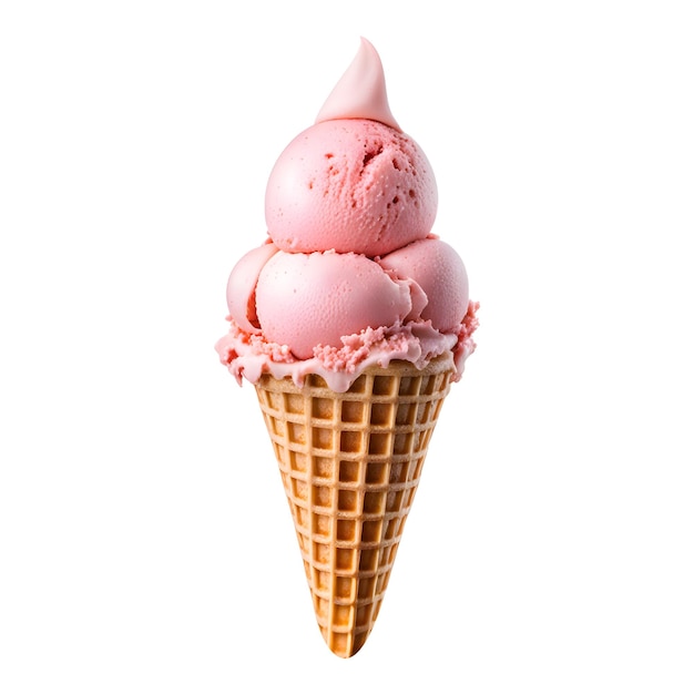 Foto cono de helado rosa aislado sobre un fondo transparente