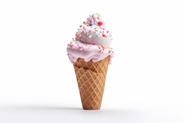 Un cono de helado rosa con chispas