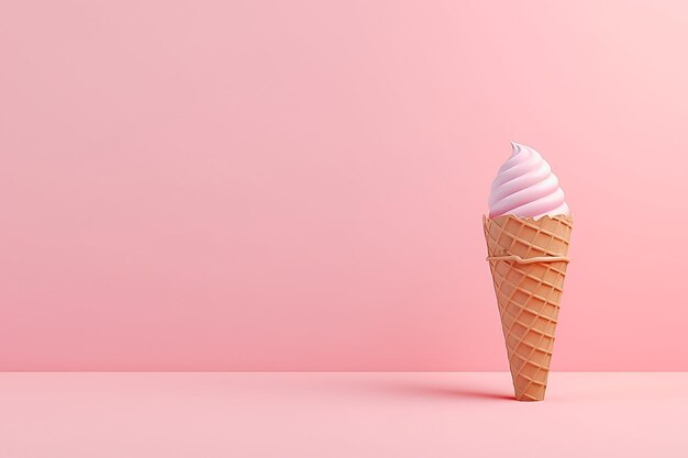 Un cono de helado rosa sobre un fondo rosa